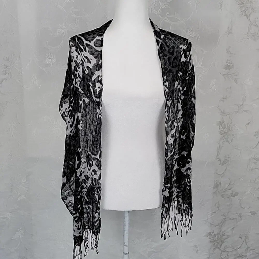 Leopard Print Scarf/Wrap Black Gray and White 64